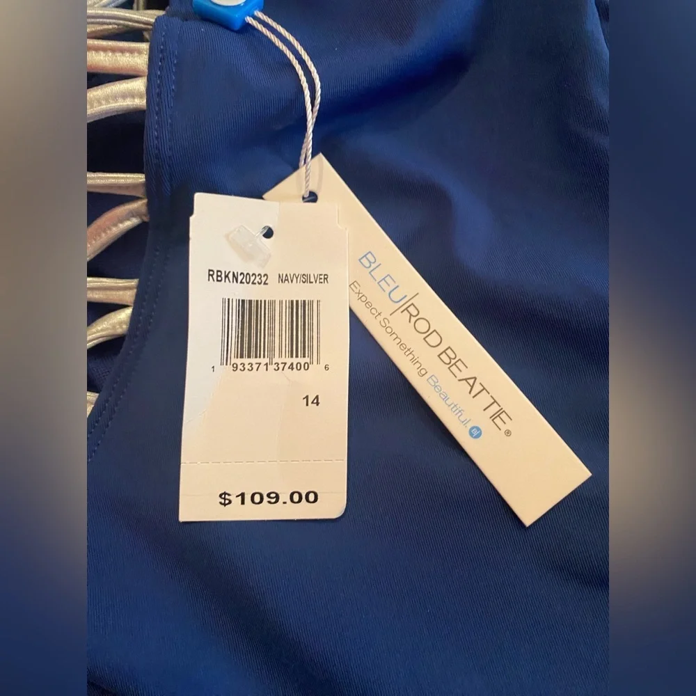 Bleu‎ Rod Beattie Blue Silver One Piece Swimsuit NWT $109 Retail